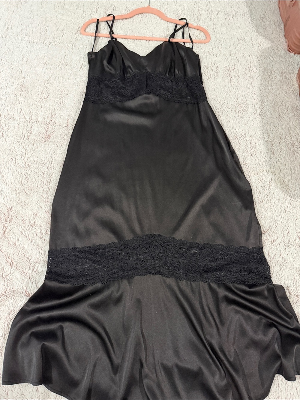 Express Black Satin Lace-Trim Slip Chemise